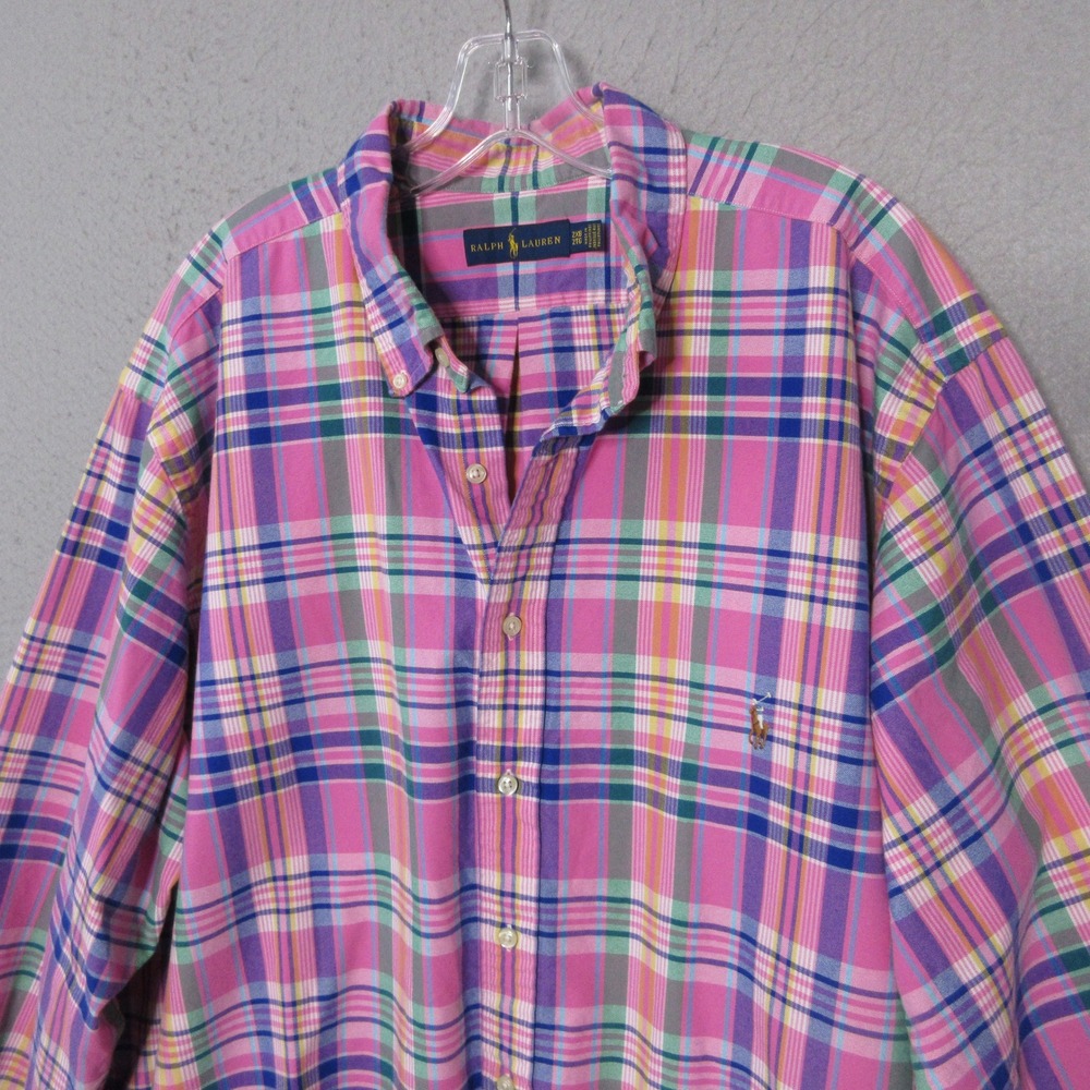 Ralph Lauren Oxford Shirt Men 2XB Pink Blue Flesh Pony Preppy Academia Colorful